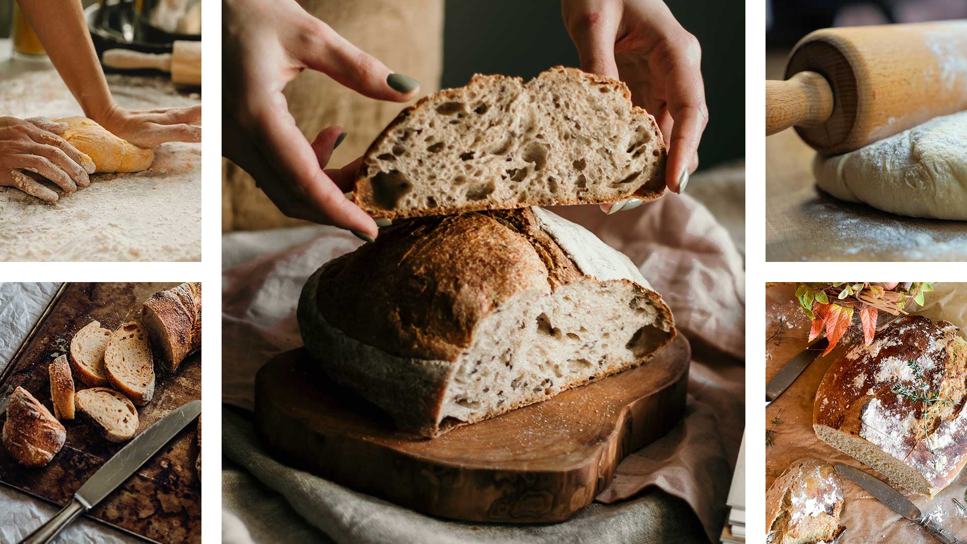 колаж от изображения с приготвяне на хляб в домашни условия