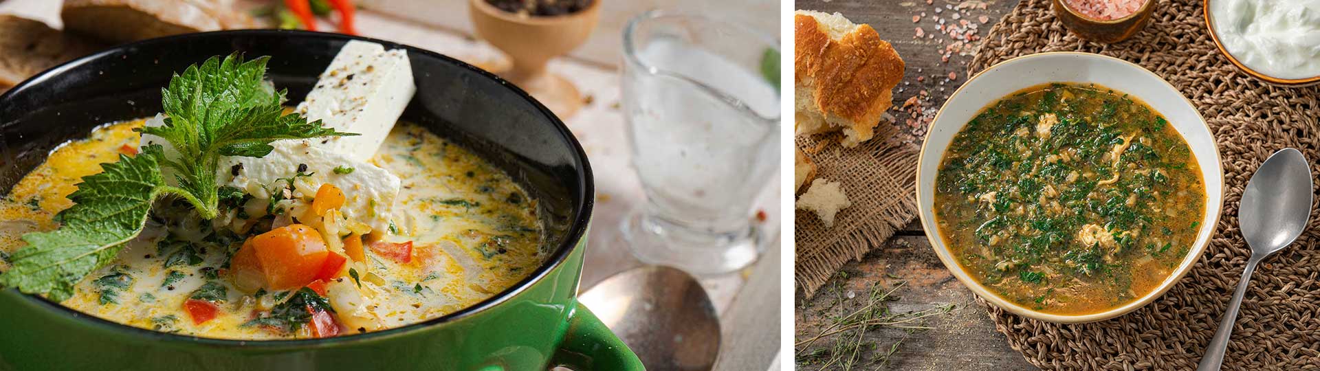 колаж от 2 изображения:копривена супа и клин-чорба