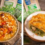 Колаж от две снимки на боб по гръцки и пилешко с грах с подправки на Vegeta