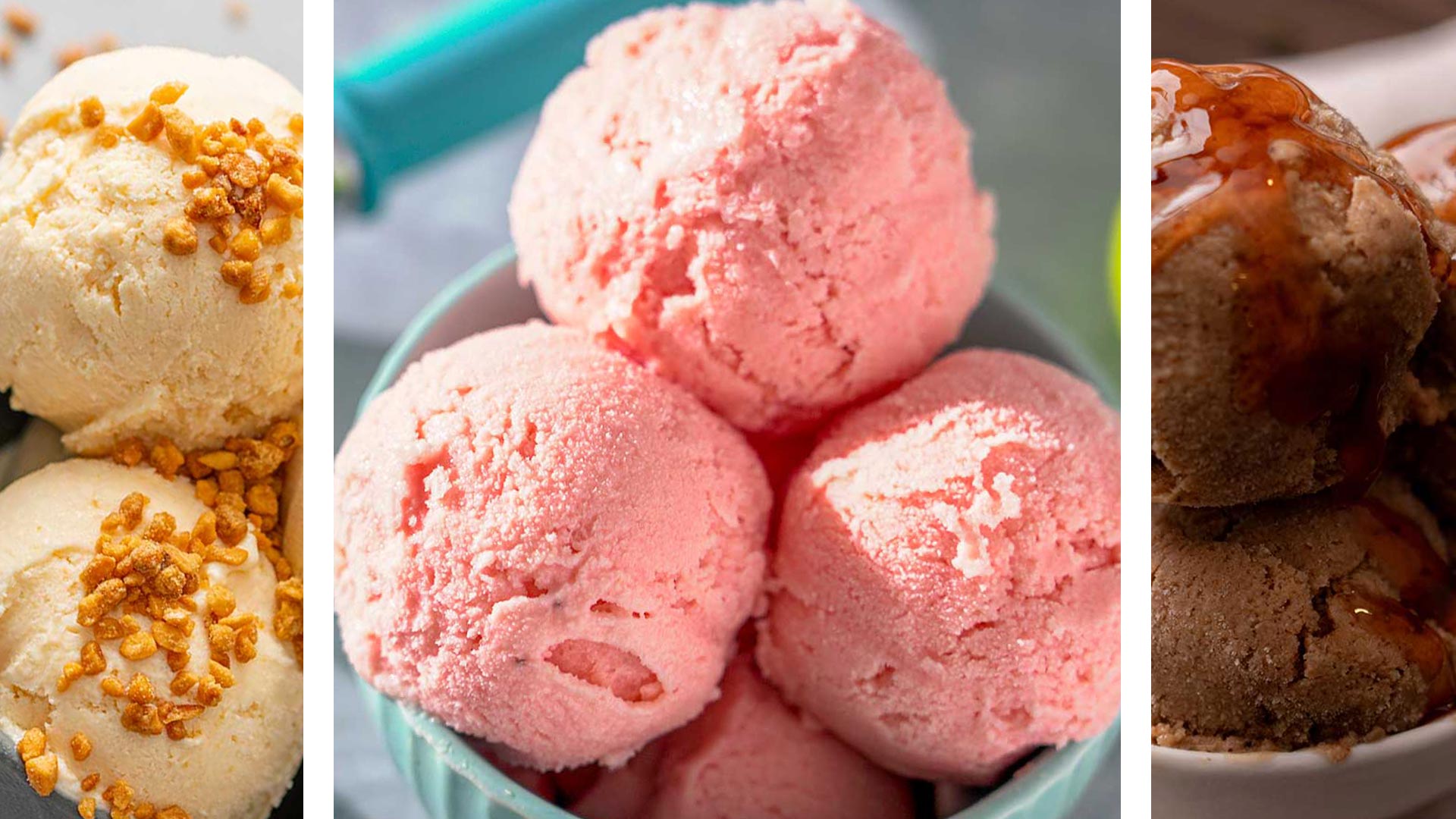 Колаж от три снимки на домашно приготвен сладолед по рецепти на Mate Kitchen